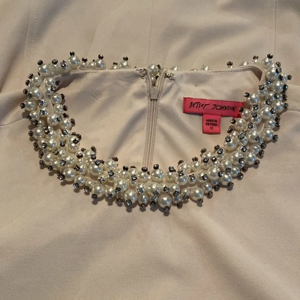 Betsey Johnson Scuba crepe fitted dress with a pearl embellished collar Size 12